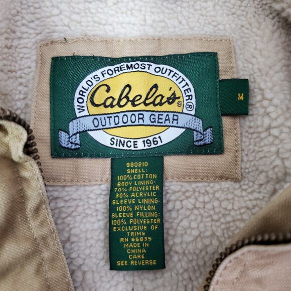 Cabelas Chore Coat Mens Medium Beige Canvas Sherpa Lined Work Field Jacket - Picture 9 of 16